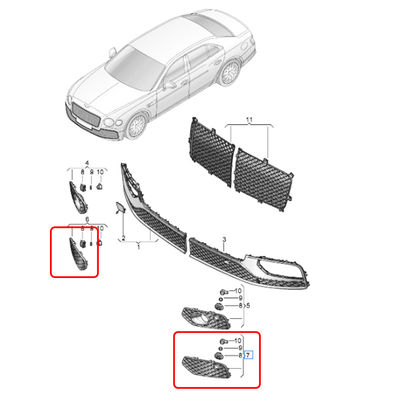 Without Acc Black Front Bumper Air Guide Grille Kit For Bentley Flying Spur 2020 OEM 3SE807667B 3SE807667D 3SE807668B 3SE807668D
