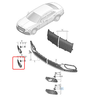 Without Acc Chrome Right Front Bumper Air Guide Grille For Bentley Flying Spur 2020 OEM 3SE807668