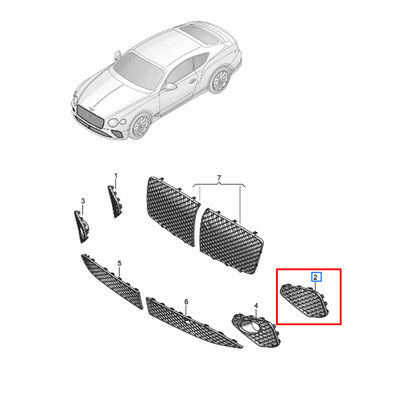 For Bentley Continental GT GTC 2020 Front Bumper Air Guide Left Grille Black Without ACC OEM 3SD807683