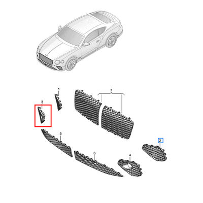 Για την Bentley Continental GT GTC 2020 με ACC μπροστινό προφυλακτήρα δεξιά σχάρα Chrome OEM 3SD807648B