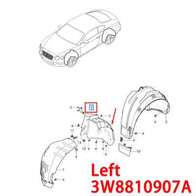 For Bentley Continental GT 2012-2017 Front Left Rear Section Fender Liner OEM 3W8810907A