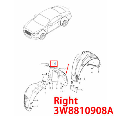 For Bentley Continental GT 2012-2017 Front Right Rear Section Fender Liner OEM 3W8810908A