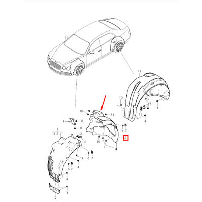 Για την Bentley Flying Spur 2014-2019 Προσωρινή πίσω ενότητα Fender Liner OEM 4W0810907D 4W0810908D
