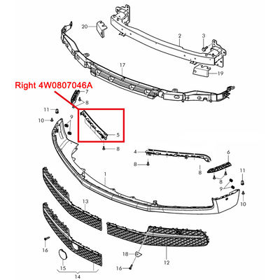 For Bentley Flying Spur 2014-2018 Inner Right Fender Bracket Guide Profile OEM 4W0807046A