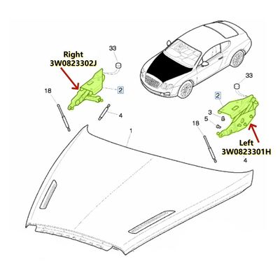 For Bentley Continental GT SuperSports Flying Spur 2003-2012 Bonnet Hood Left Right Hinge OEM 3W0823301H 3W0823302J