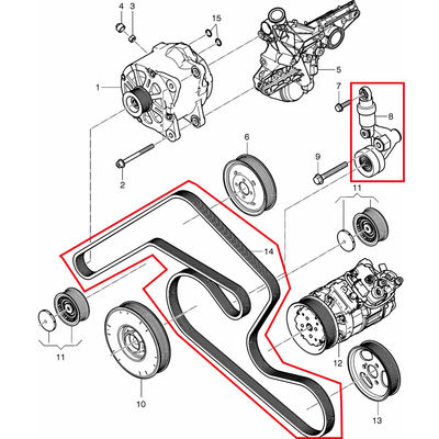 For Bentley Continental Gt Gtc &amp; Flying Spur Ribbed Belt Tensioner With V-Belt OEM 07C145933T 07C145933N 07C145933G 07D903315F 07D903315H 07D903315J