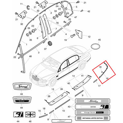 For Bentley Continent Flying Spur 2009-2011 Speed Rear Right Bumper Chrome Trim OEM 3W5807812F 3W5807812E