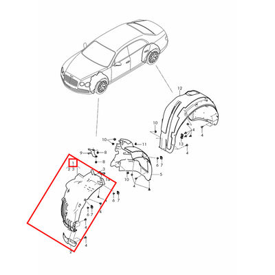 For Bentley Flying Spur 2014-2019 Fender Lining Front Right Wheelhouse Protector OEM 4W0809958C