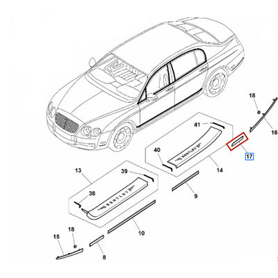 For Bentley Continental Flying Spur 2009-2012 Rear Left &amp; Right Car Door Plating Strip OEM 3W5853535A 3W5853536A