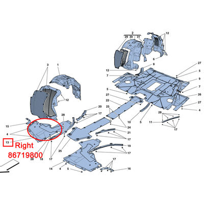 For Ferrari 488 GTB Spider Front RH Underbody Shield OEM 86719800