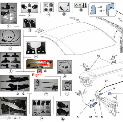 For Ferrari California CaliforniaT-Main Locking System Roof Assembly Roof Kinematics Latch RH OEM 82973600