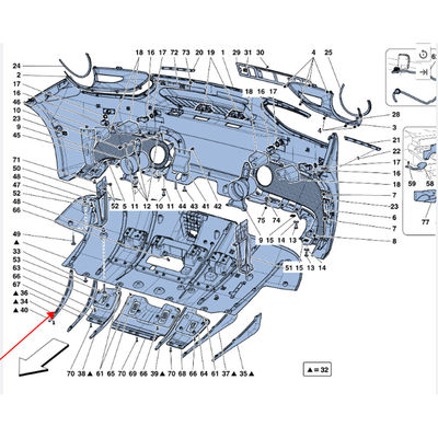 Pour la Ferrari 488 GTB, le pare-chocs arrière à araignée RH, la nageoire externe du radiateur, la nageoire arrière OEM 86640100