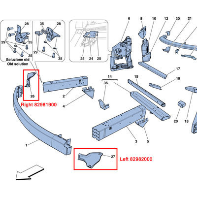 For Ferrari 458 Front Left & Right Bumper Inner Iron Outer Bracket Radiator Fastening Bracket OEM 82981900 82982000