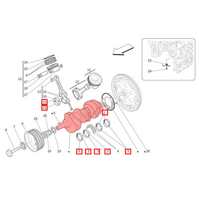 For Maserati Quattroporte Ghibli Levante Crankshaft w/ Bearings OEM 323957 868821