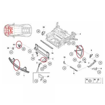 For Lamborghini Huracan Front Bumper Crash Beam Mounting Bracket Kit OEM 4T0806191B 4T0806192B 4T0807551E 4T0807552E 4T0807109