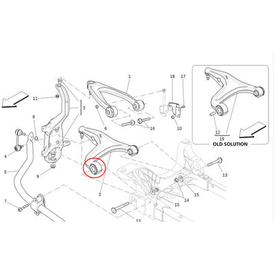 Για την Maserati Quattroporte Ghibli 2014-2016 Ανάρτηση Μπροστά κάτω μεγάλο βραχίονα κούφας καουτσούκ OEM 670107802