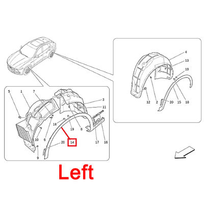 For Maserati Levante LH Front Wheel Housing Arch OEM 670089061