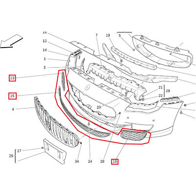For Maserati Quattroporte Front Bumper Lower Grill Set OEM 670013783 670013781 670013780