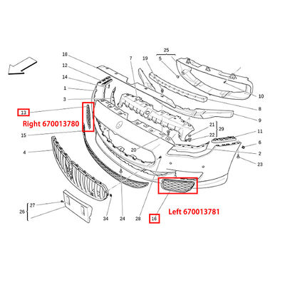 For Maserati Quattroporte M156 Front Left Bumper Lower Grille OEM 670013781
