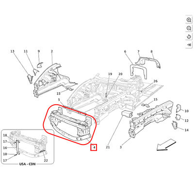 For Maserati Granturismo Front Bumper Bearer Front CrossMember Radiator Support OEM 80001900